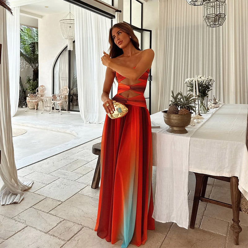 Edeltraud | Vestido Largo Sin Tirantes Con Efecto Degradado Y Aberturas