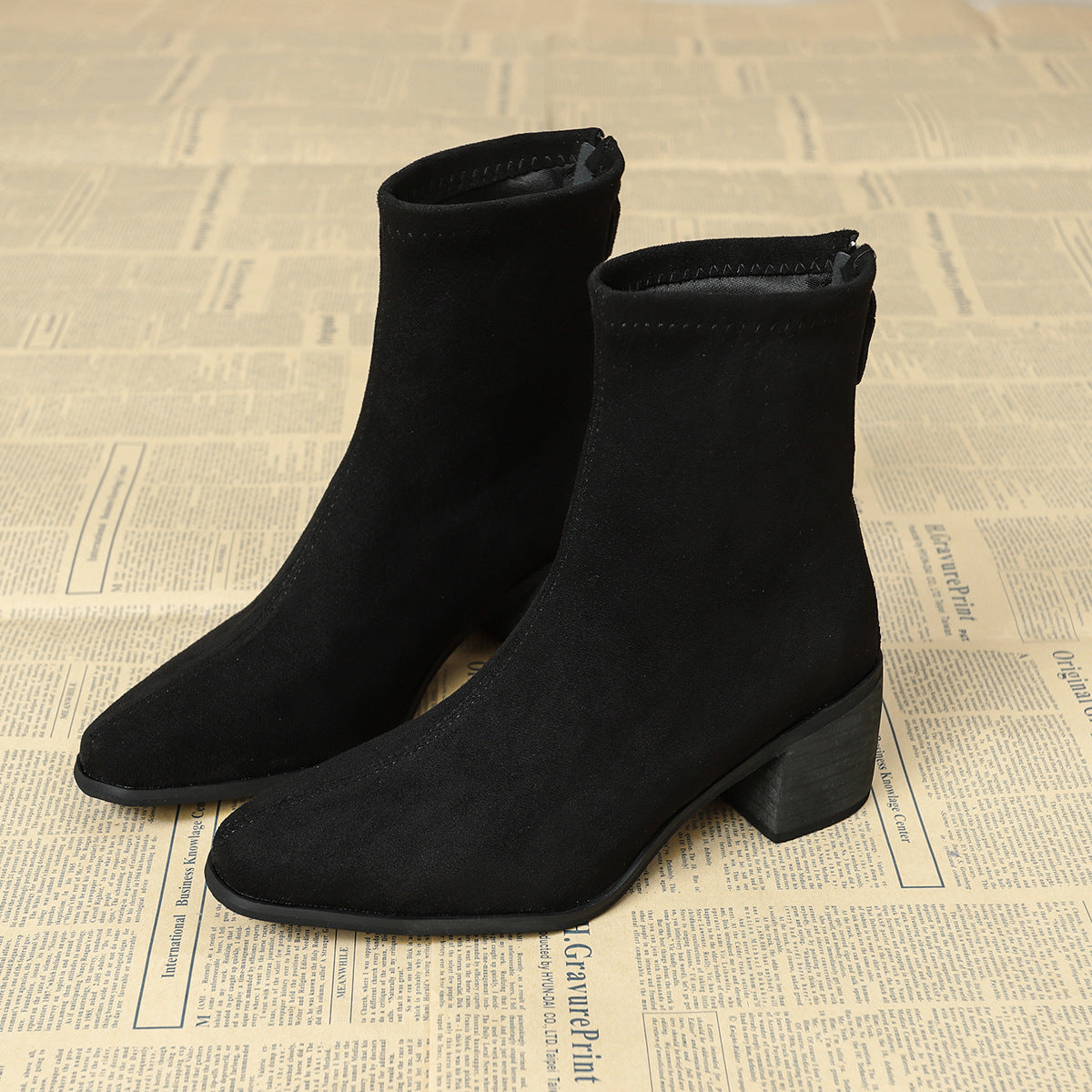 Sheley - Botines de Ante Con Tacón Grueso
