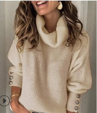 Roweonica | Suéter de Cuello Cowl con Detalle de Botón