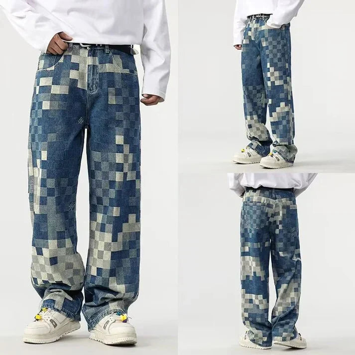 Luc - Vaqueros de Pierna Ancha con Estampado de Mosaico