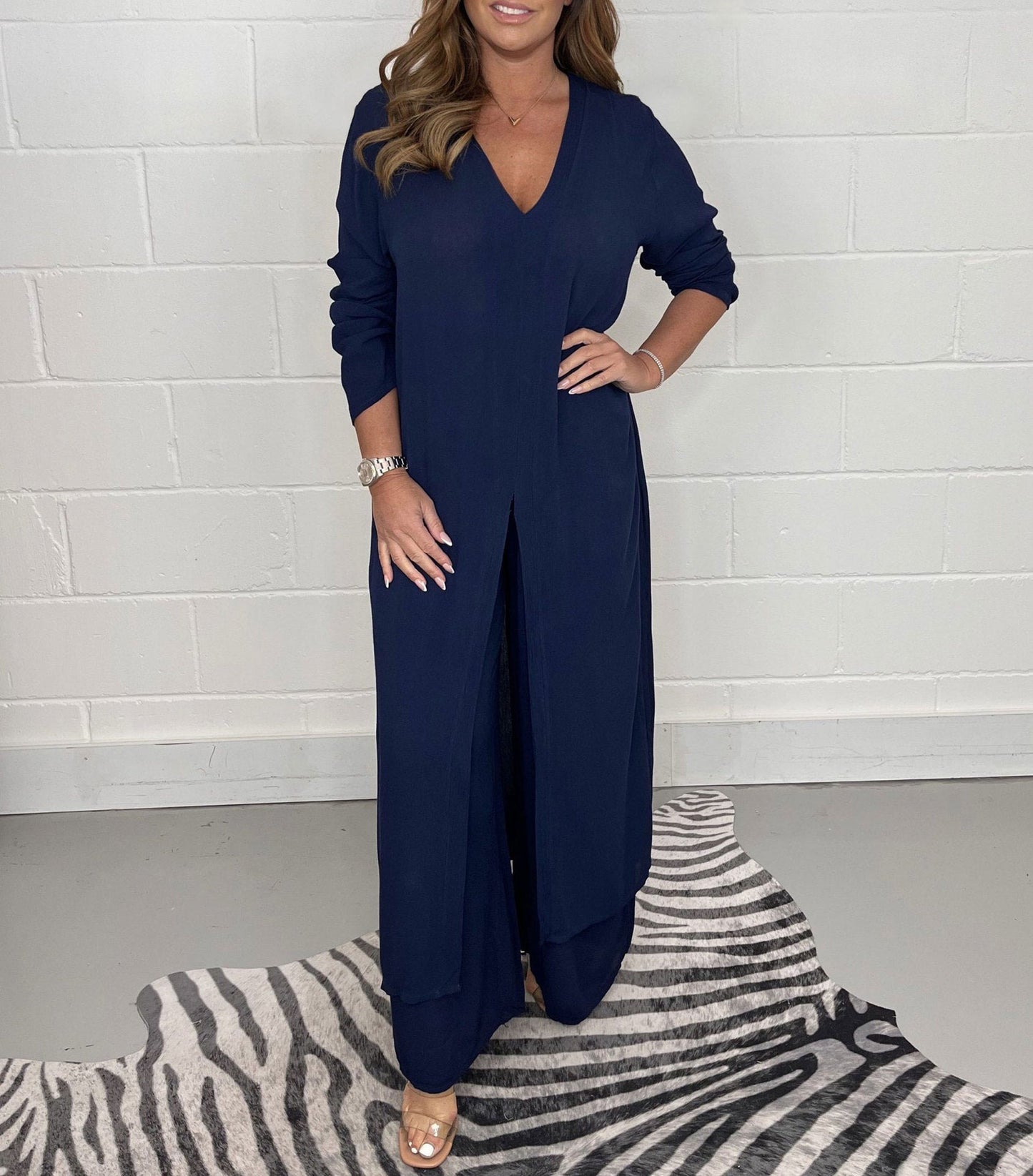 Alejandra | Conjunto De Dos Piezas: Túnica Larga Y Pantalones De Pierna Ancha