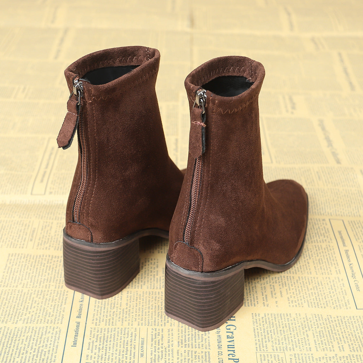 Sheley - Botines de Ante Con Tacón Grueso