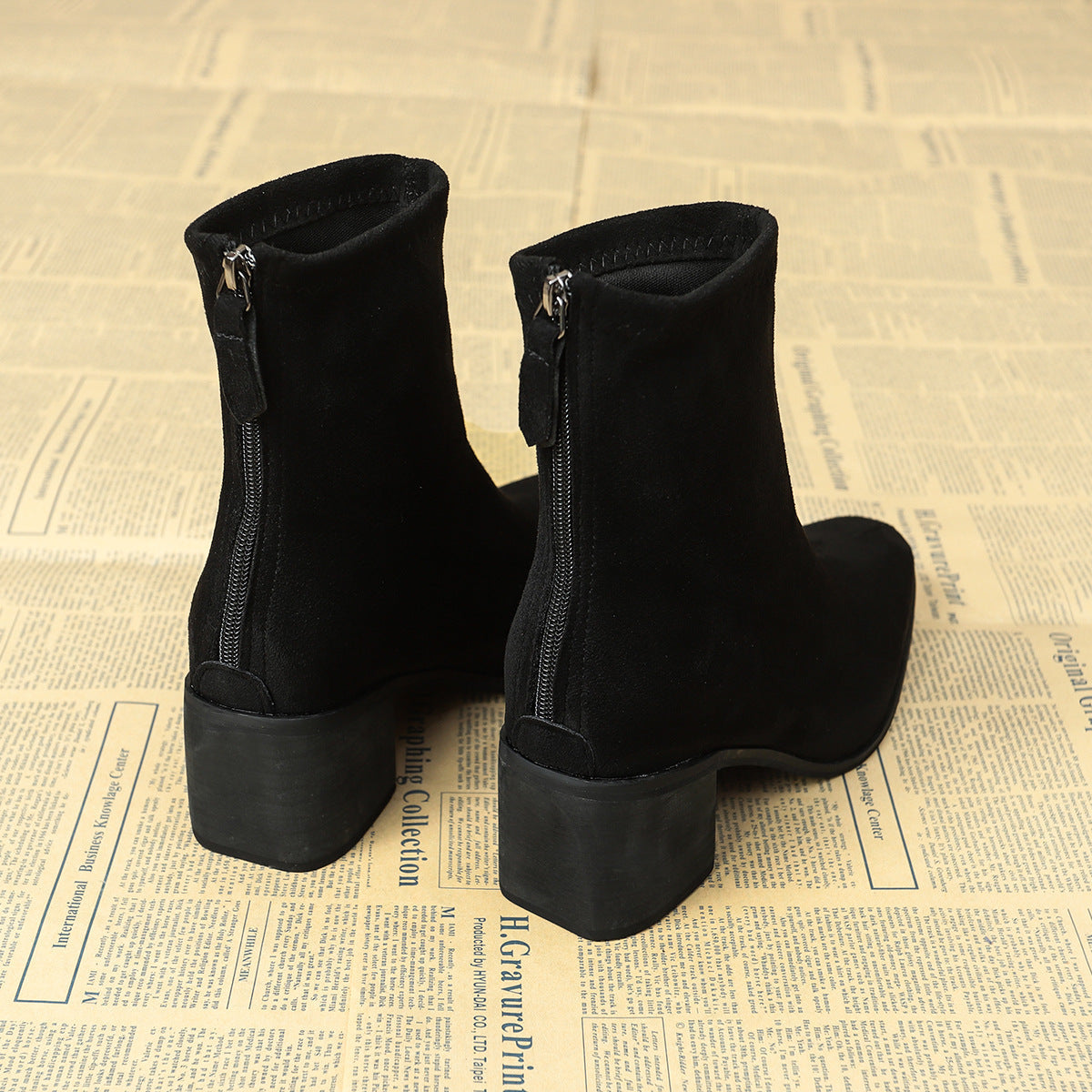 Sheley - Botines de Ante Con Tacón Grueso