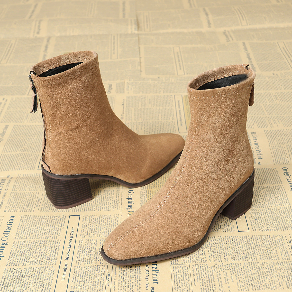 Sheley - Botines de Ante Con Tacón Grueso
