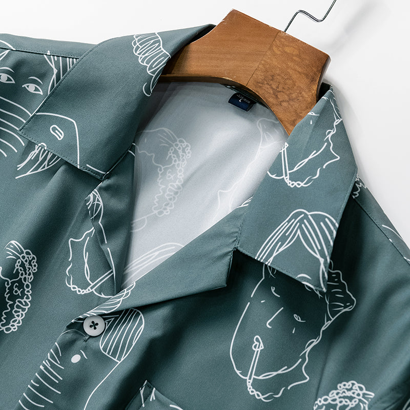 Bertrend |  Camisa Estampada de manga Corta con Botones