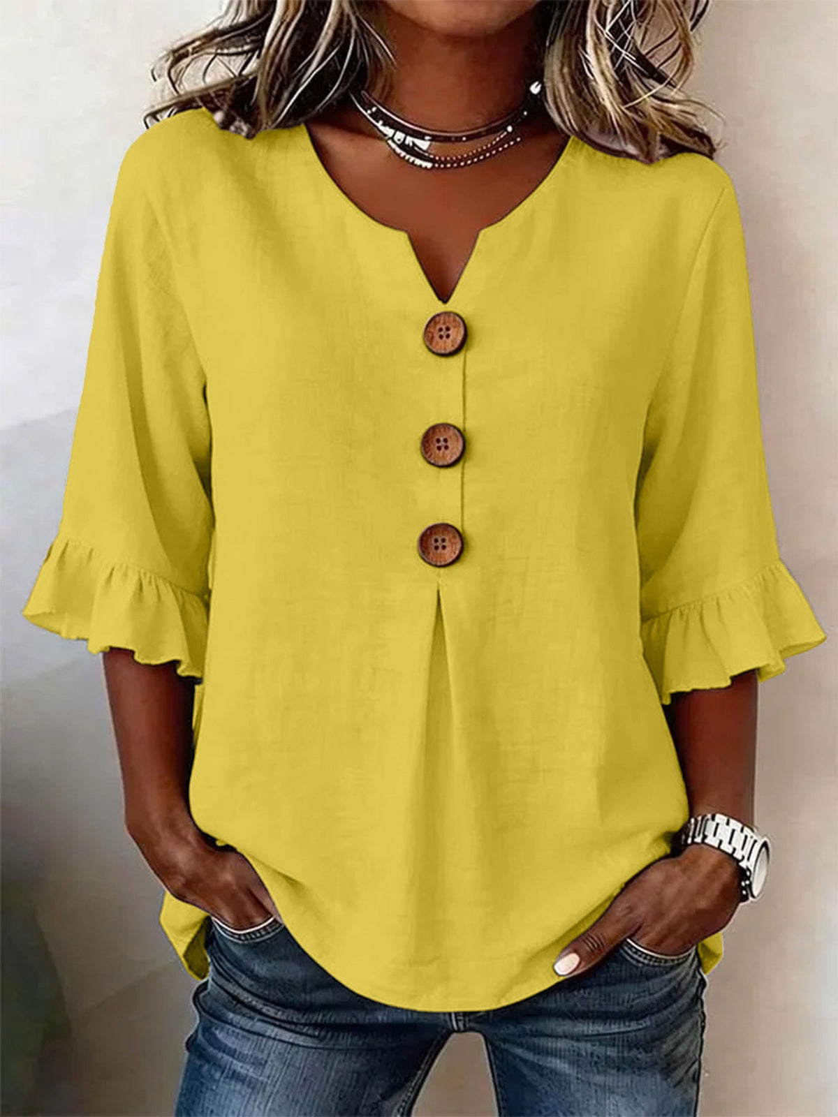Daphette | Blusa con Botones y Mangas Voladas