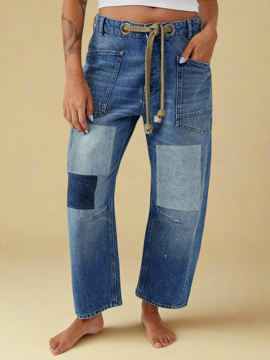 Felixa | Vaqueros de Corte ancho con Cordón y Diseño de Retazos