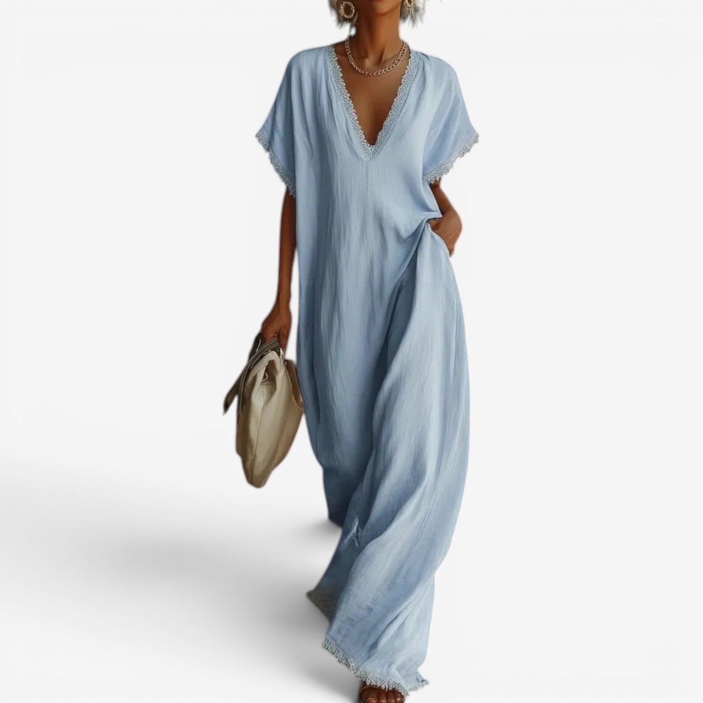 Farzana | Vestido Maxi Cuello V Con Encaje