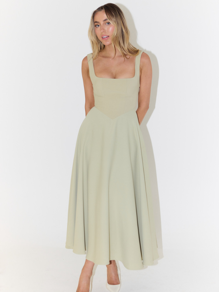 Zinovia | Vestido Midi Sin Mangas, Corte en a Y Escote Cuadrado