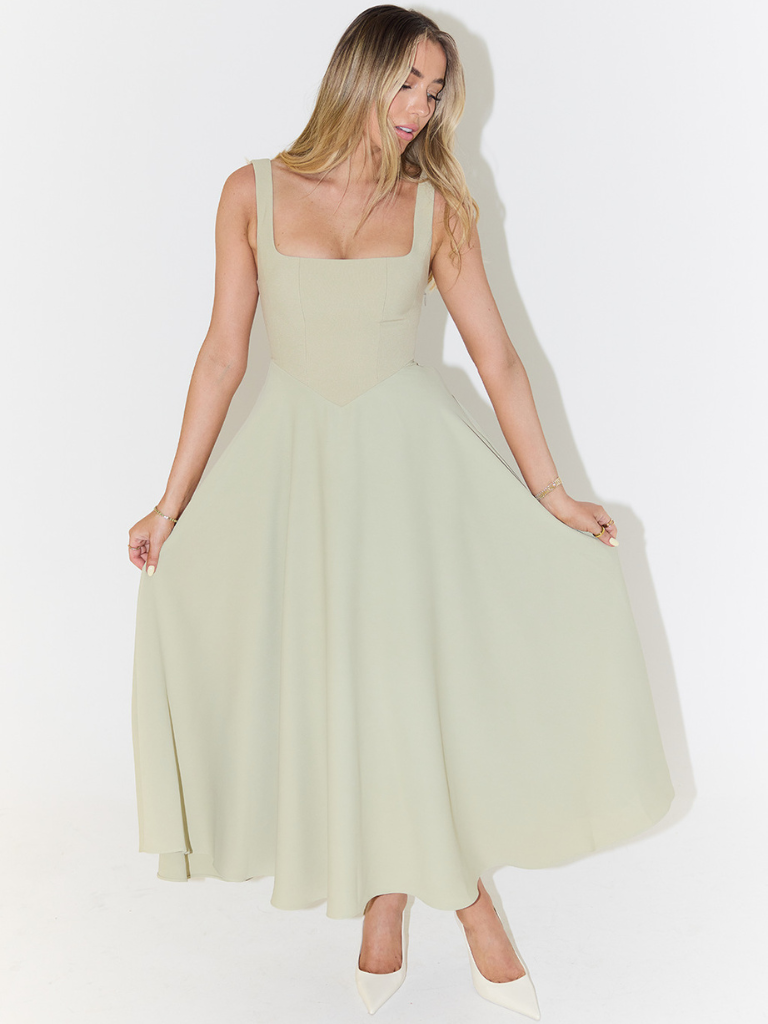 Zinovia | Vestido Midi Sin Mangas, Corte en a Y Escote Cuadrado