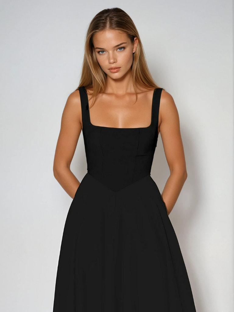 Zinovia | Vestido Midi Sin Mangas, Corte en a Y Escote Cuadrado