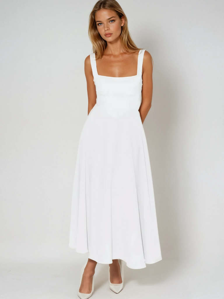 Zinovia | Vestido Midi Sin Mangas, Corte en a Y Escote Cuadrado