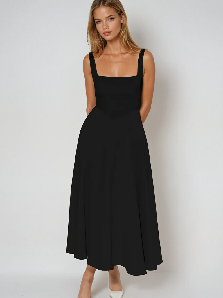 Zinovia | Vestido Midi Sin Mangas, Corte en a Y Escote Cuadrado