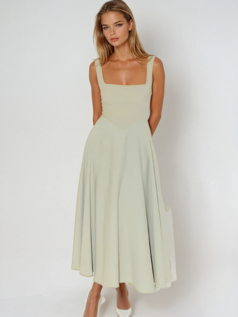 Zinovia | Vestido Midi Sin Mangas, Corte en a Y Escote Cuadrado