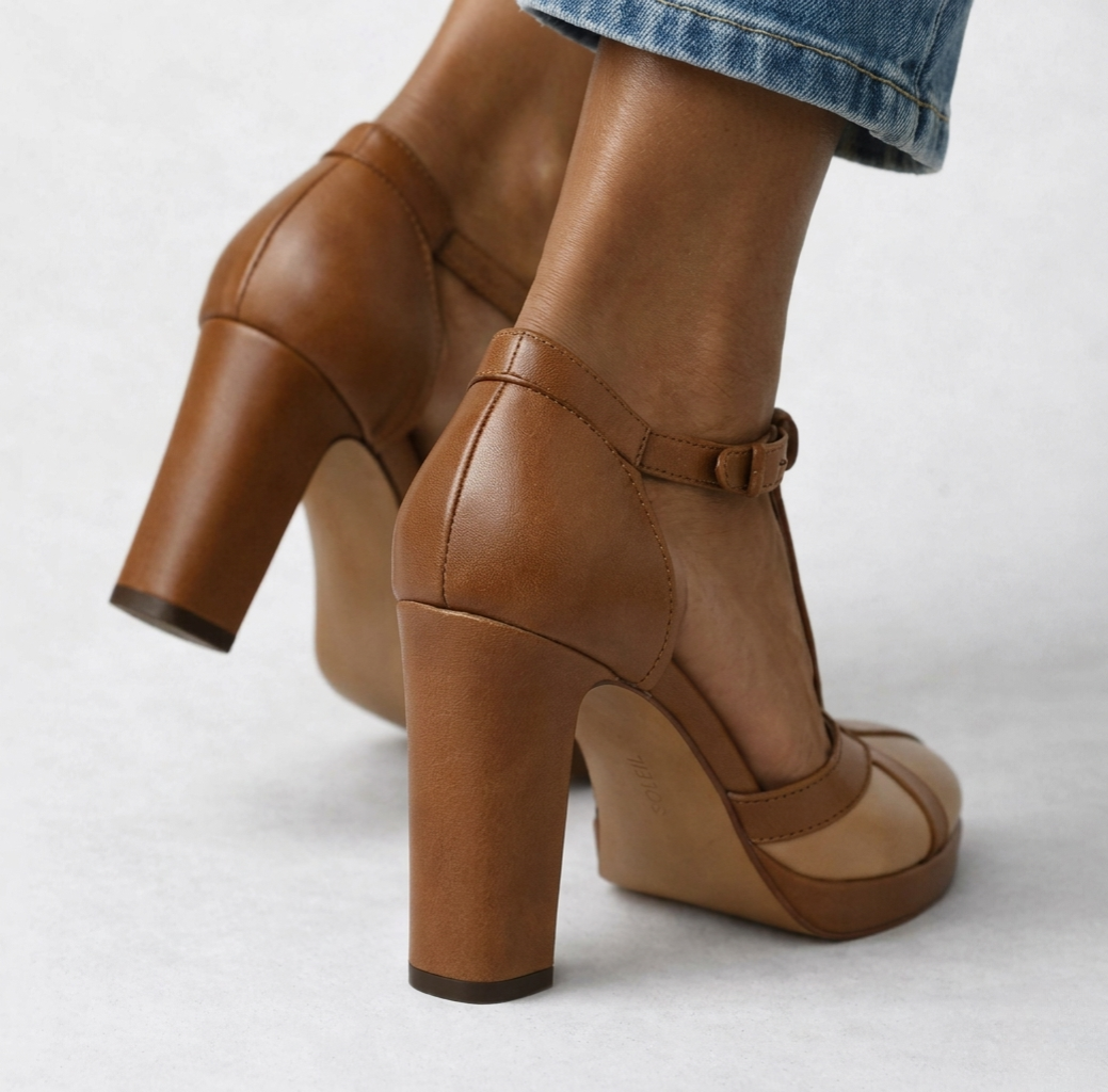 Delfinna | Zapatos De Salón Con Tacón Grueso De Plataforma Y Correa en T