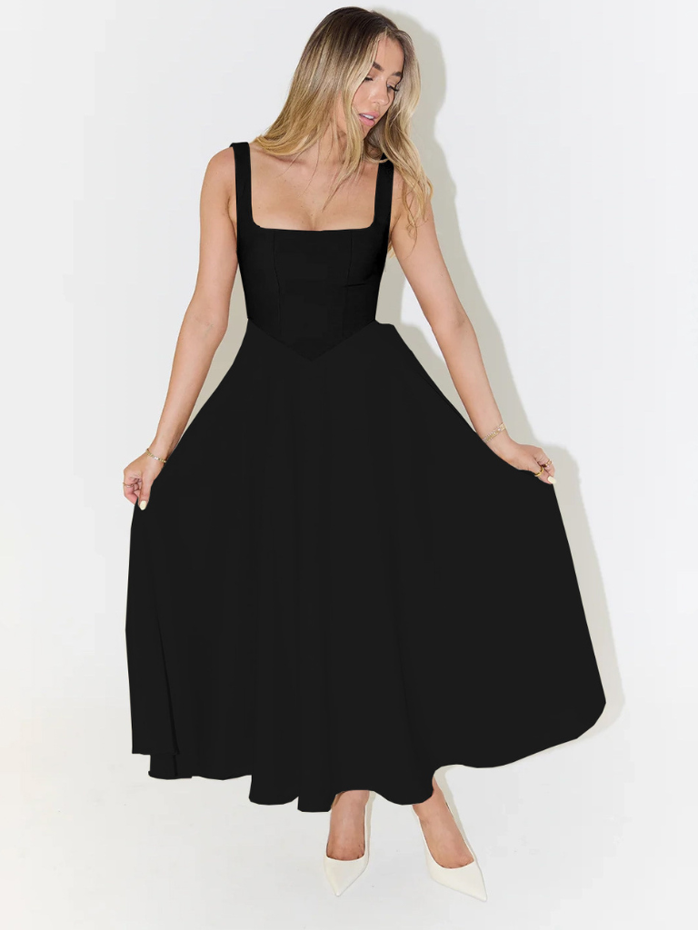 Zinovia | Vestido Midi Sin Mangas, Corte en a Y Escote Cuadrado