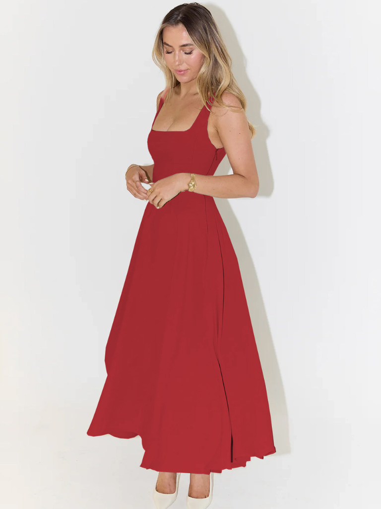 Zinovia | Vestido Midi Sin Mangas, Corte en a Y Escote Cuadrado