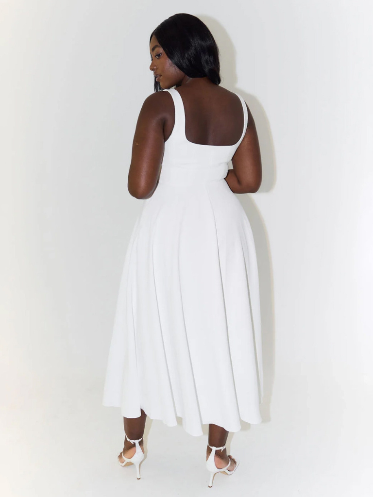 Zinovia | Vestido Midi Sin Mangas, Corte en a Y Escote Cuadrado