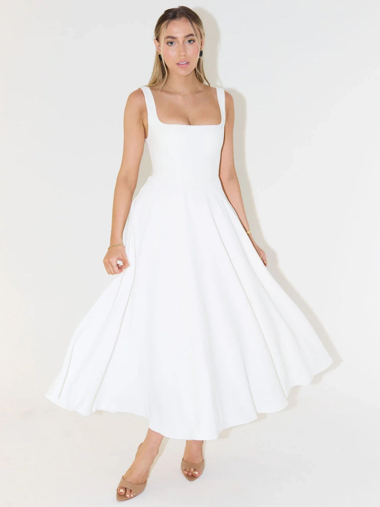 Zinovia | Vestido Midi Sin Mangas, Corte en a Y Escote Cuadrado