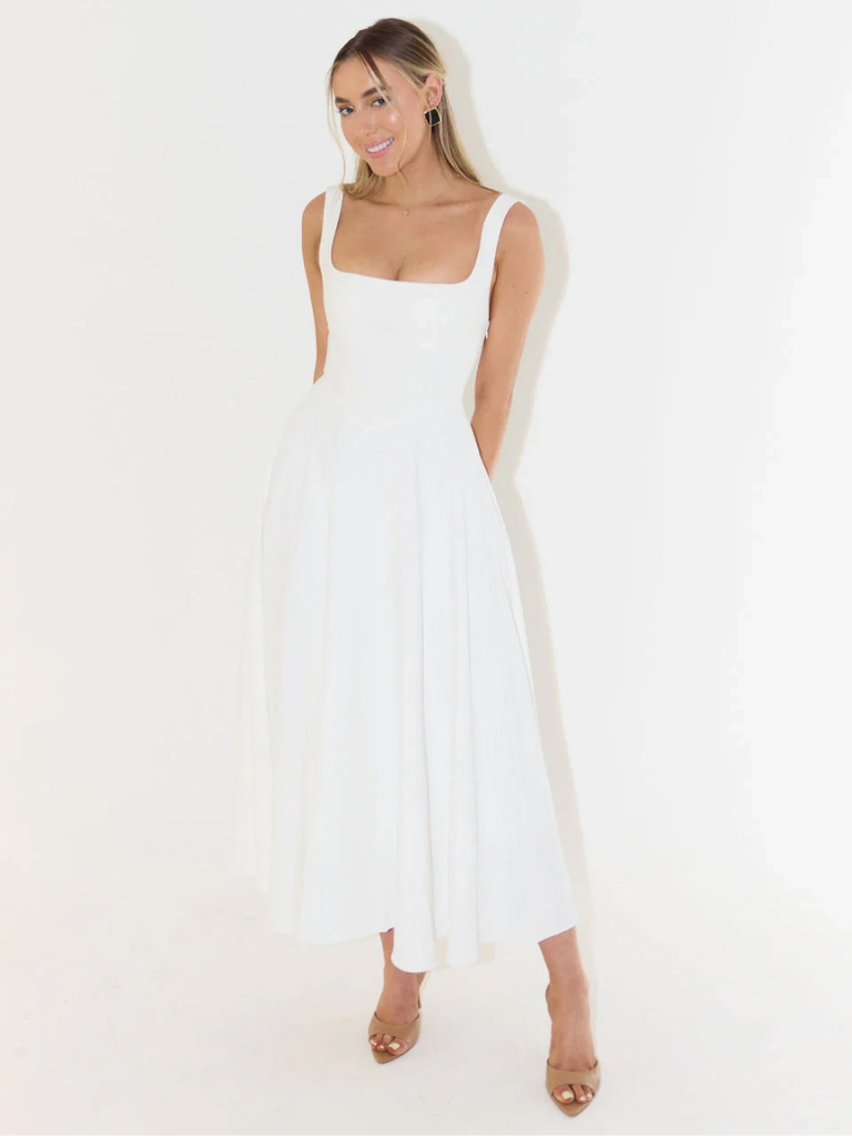 Zinovia | Vestido Midi Sin Mangas, Corte en a Y Escote Cuadrado