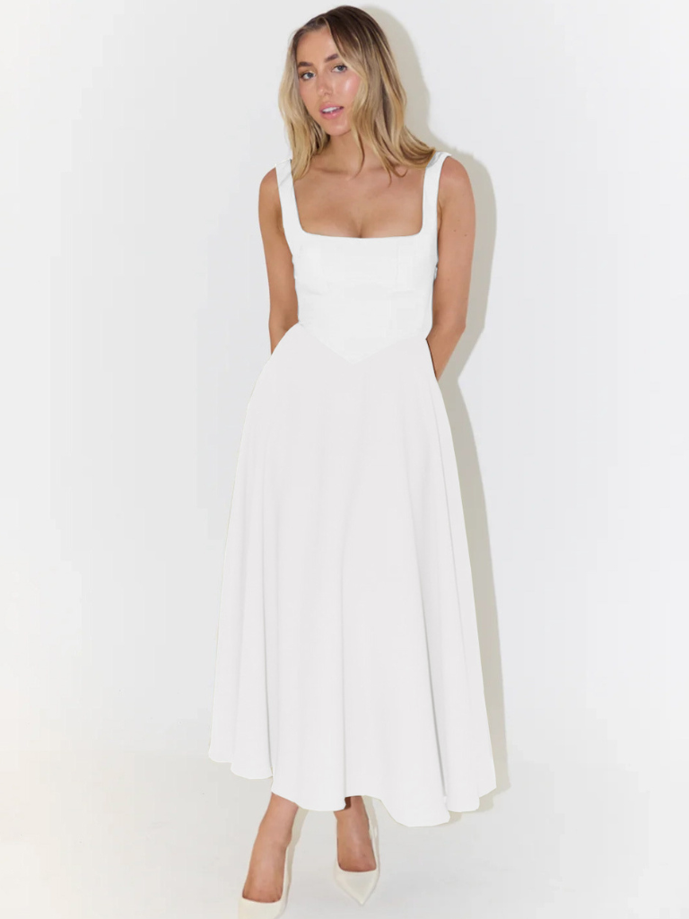 Zinovia | Vestido Midi Sin Mangas, Corte en a Y Escote Cuadrado