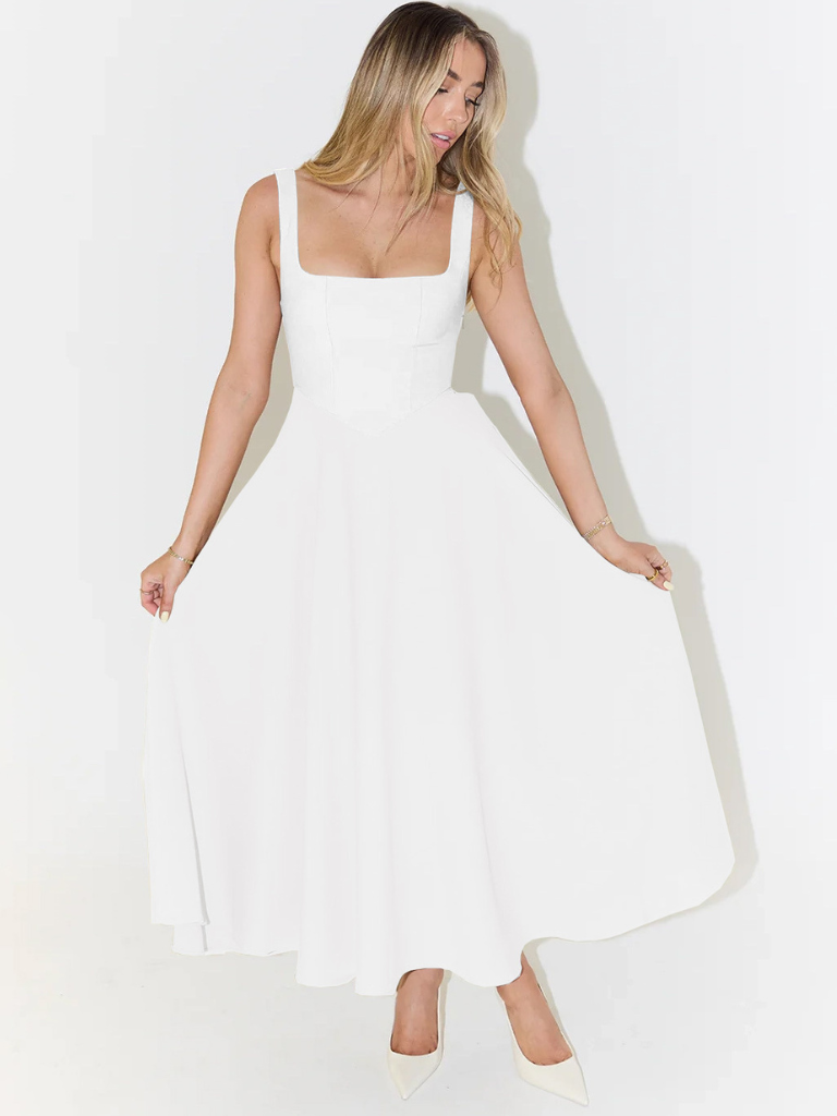 Zinovia | Vestido Midi Sin Mangas, Corte en a Y Escote Cuadrado