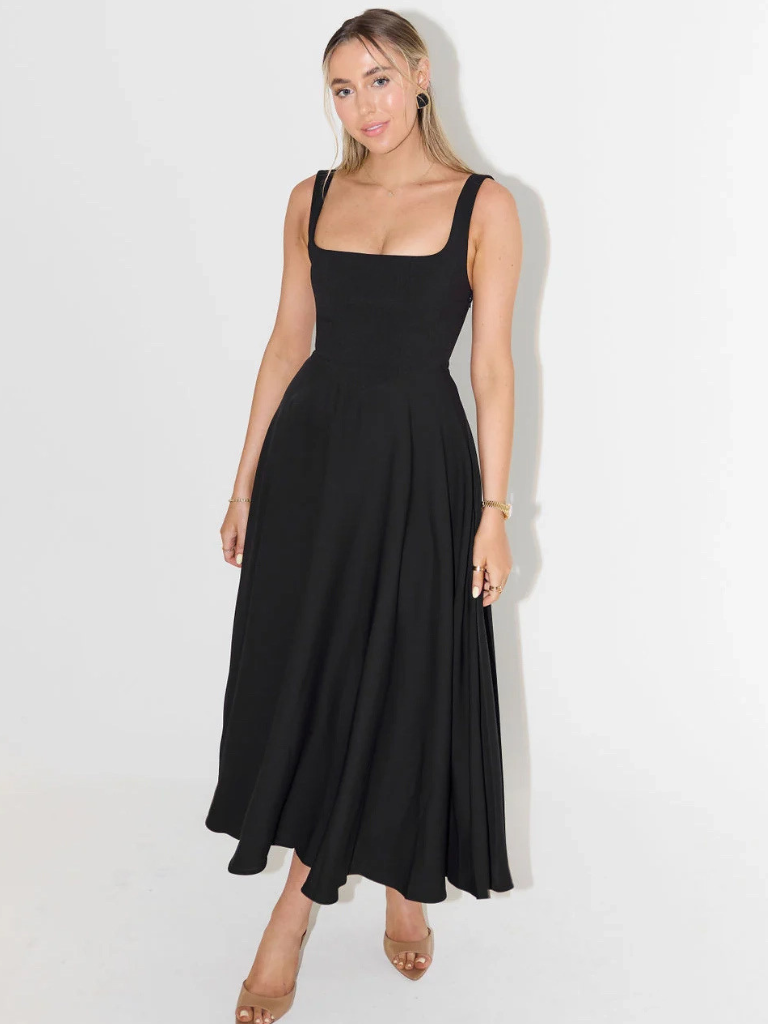 Zinovia | Vestido Midi Sin Mangas, Corte en a Y Escote Cuadrado