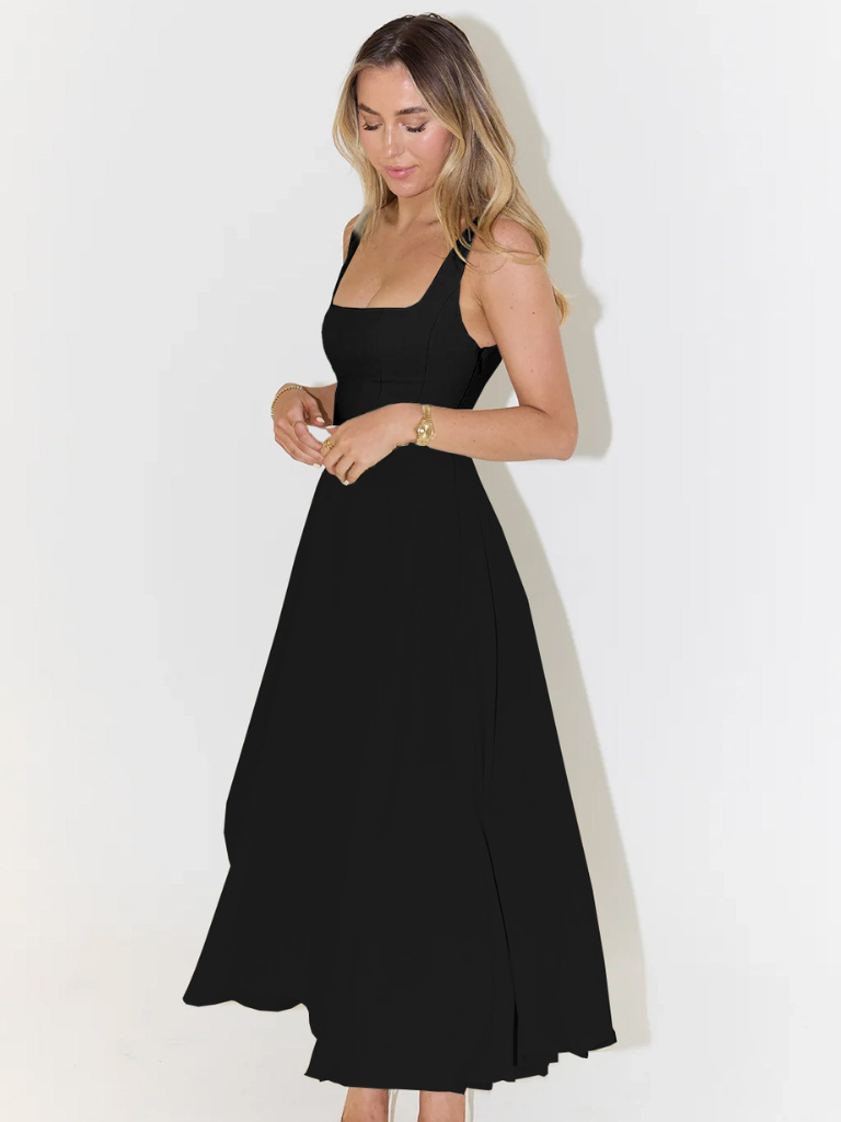 Zinovia | Vestido Midi Sin Mangas, Corte en a Y Escote Cuadrado