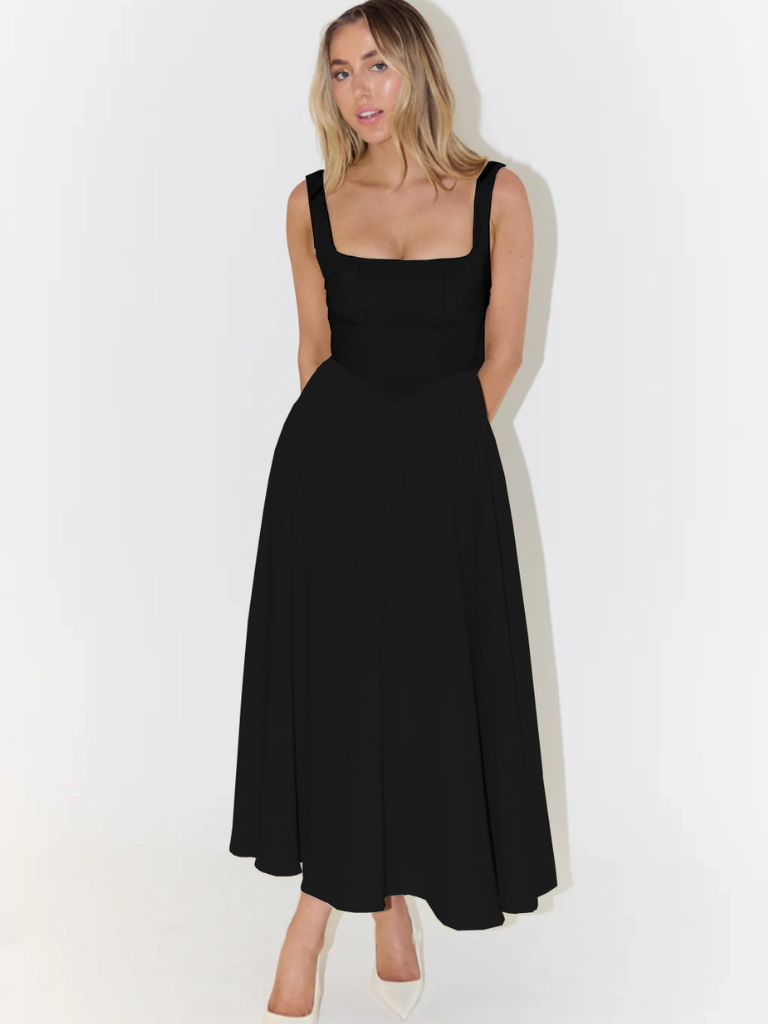Zinovia | Vestido Midi Sin Mangas, Corte en a Y Escote Cuadrado