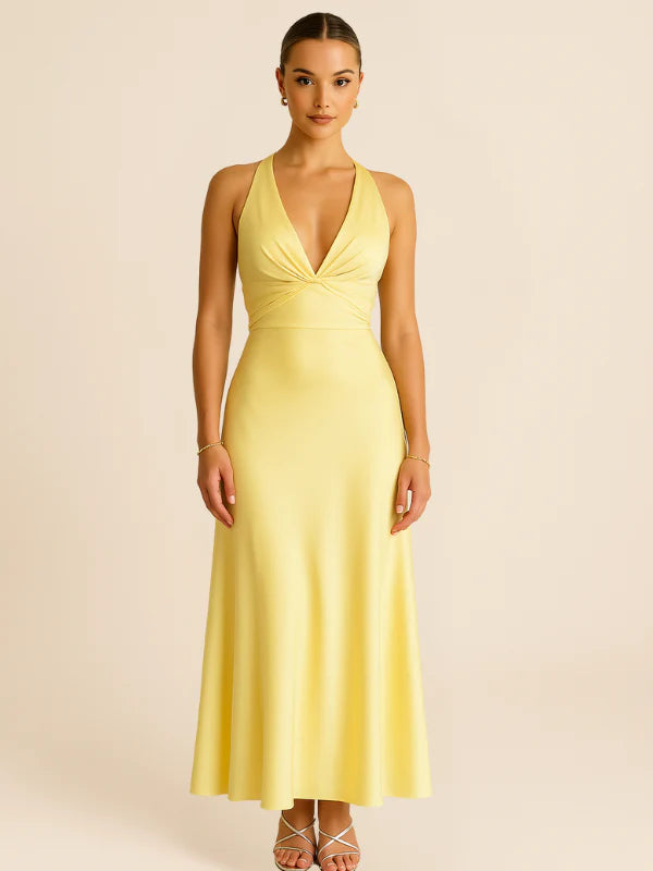 Fabiola | Vestido Maxi Amarillo Sin Mangas Cuello V