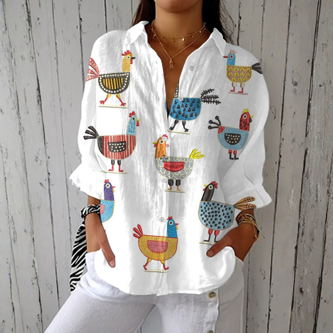 Lynda | Camisa con Estampado de Pájaros y Cierre de Botones