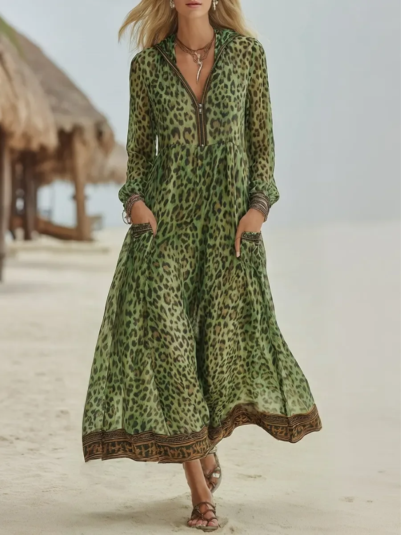 Yethrika | Vestido Maxi Animal Print Con Cremallera