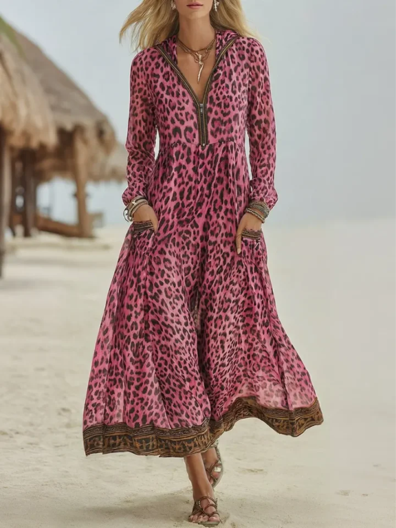 Yethrika | Vestido Maxi Animal Print Con Cremallera