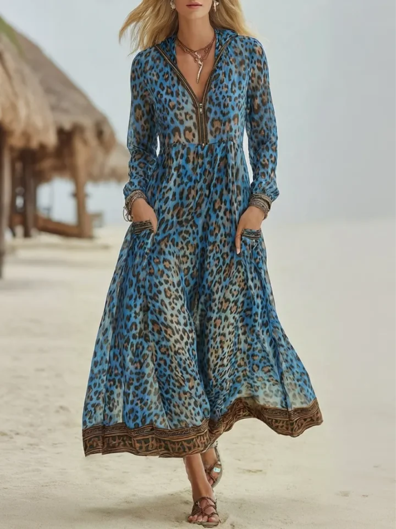 Yethrika | Vestido Maxi Animal Print Con Cremallera