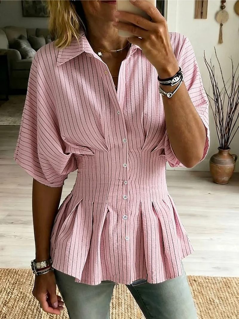 Sudeeksha | Blusa Rayada Con Botones Y Pliegues