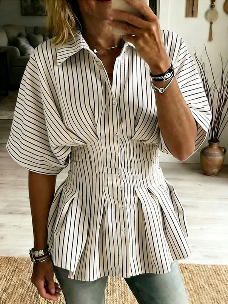Sudeeksha | Blusa Rayada Con Botones Y Pliegues