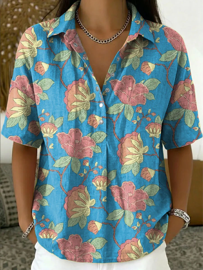 Lynaa | Blusa Floral Manga Corta Cuello Abierto