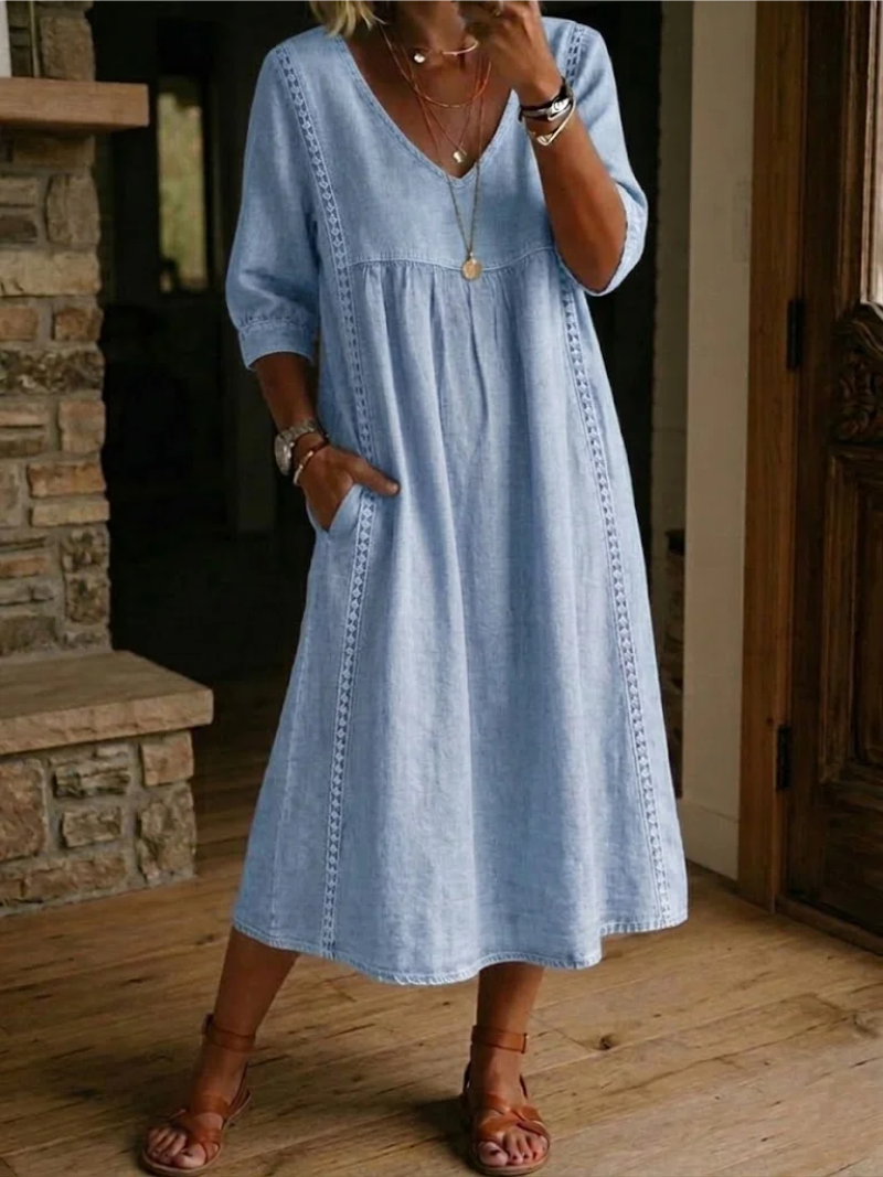 Zelmiraa | Vestido Midi Suelto Bolsillos Laterales