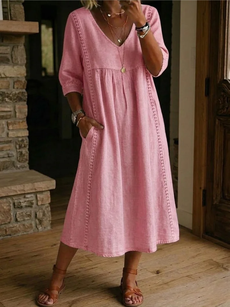 Zelmiraa | Vestido Midi Suelto Bolsillos Laterales
