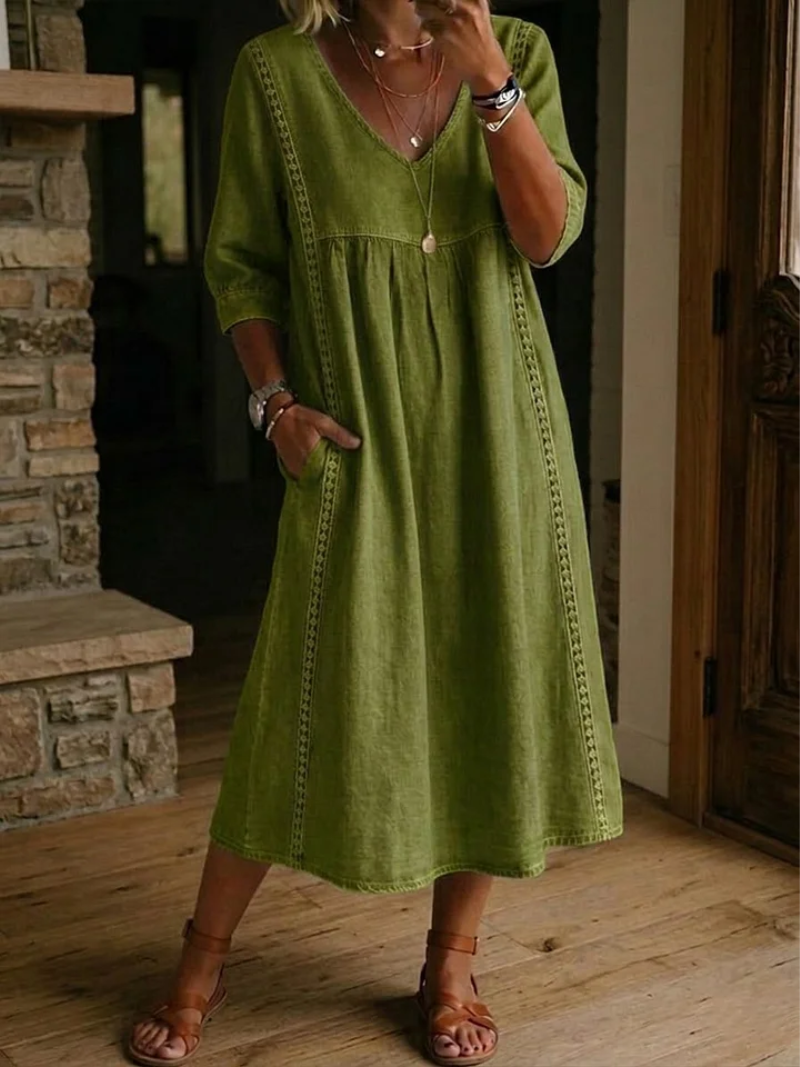 Zelmiraa | Vestido Midi Suelto Bolsillos Laterales