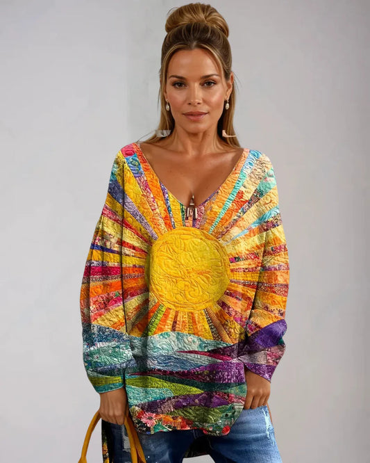 Elisa | Blusa De Manga Larga Con Cuello en V Y Estampado Multicolor