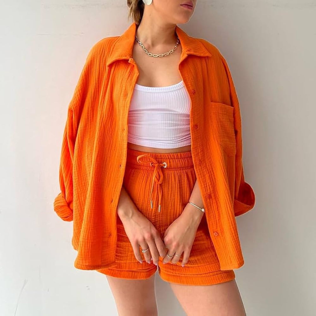 Katelyn | Conjunto Texturizado de Camisa y Shorts