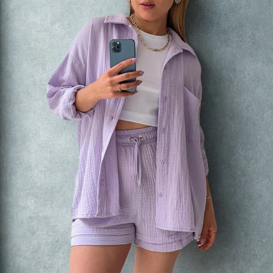 Katelyn | Conjunto Texturizado de Camisa y Shorts