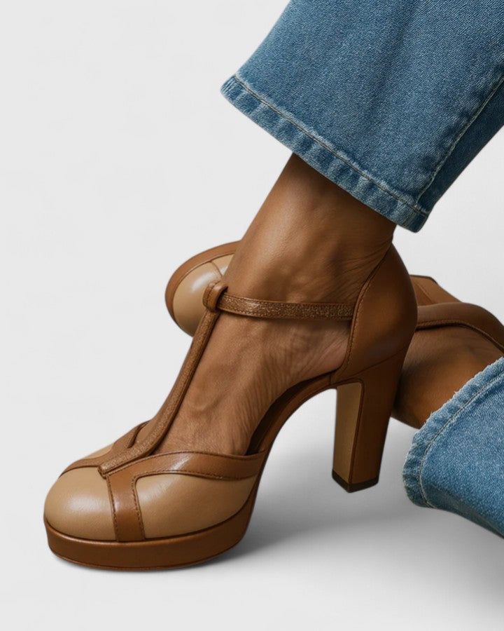 Delfinna | Zapatos De Salón Con Tacón Grueso De Plataforma Y Correa en T