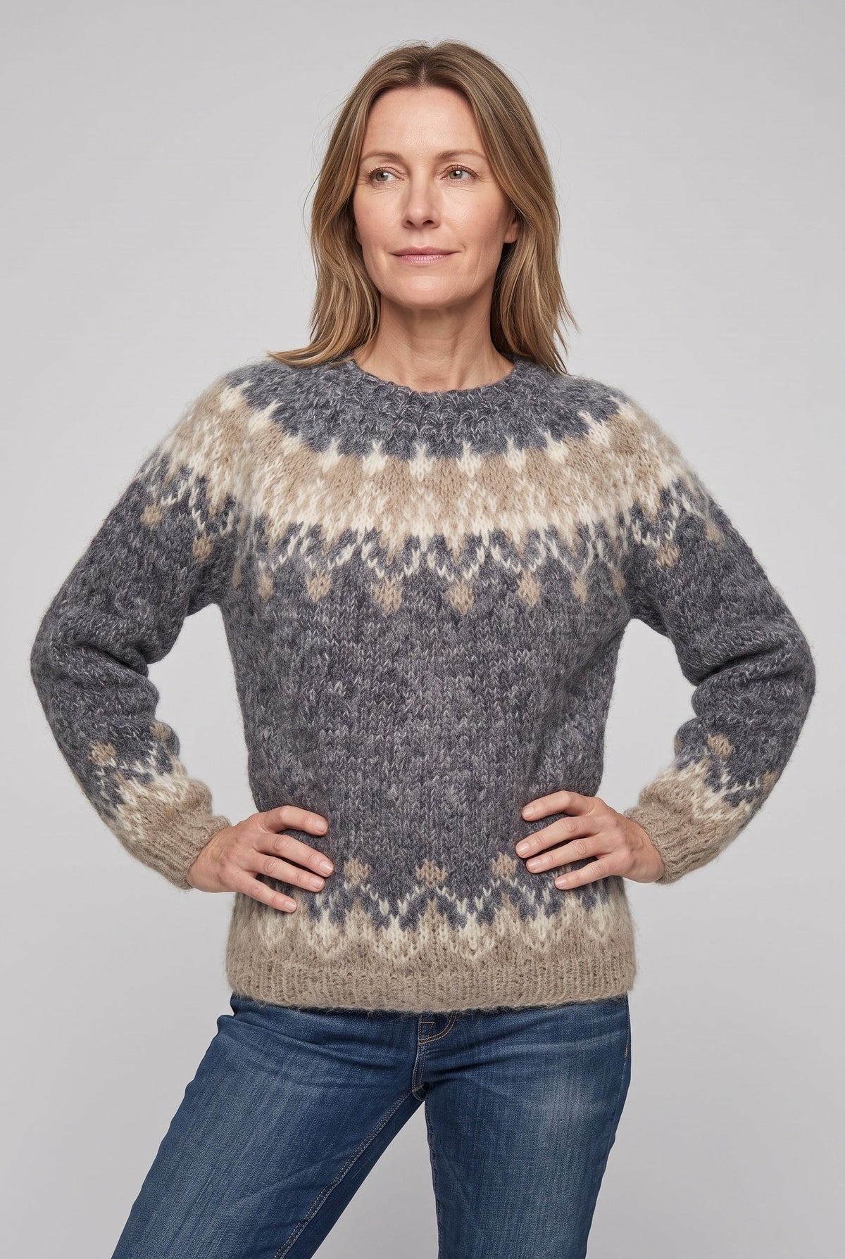 Alisha | Suéter con patrón Fair Isle y ribete