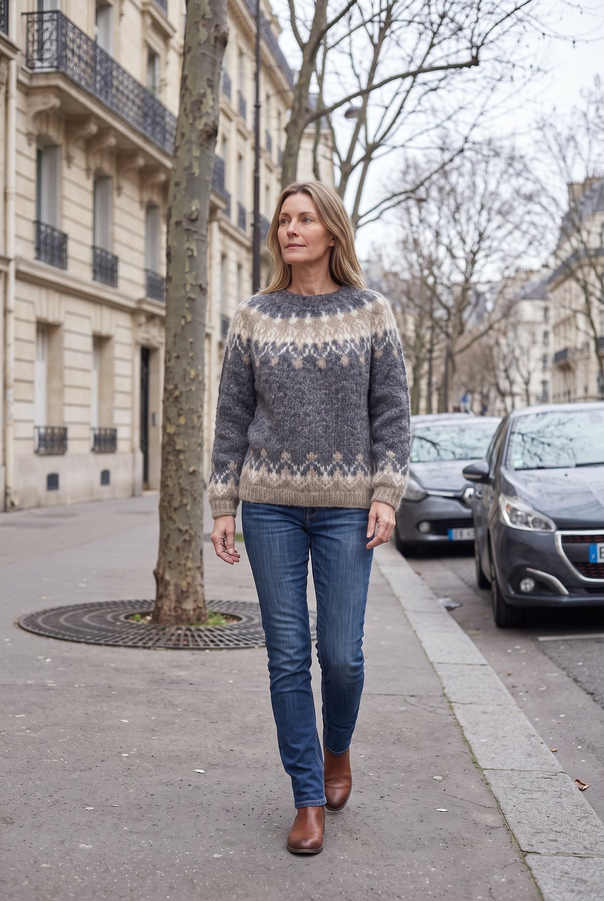Alisha | Suéter con patrón Fair Isle y ribete