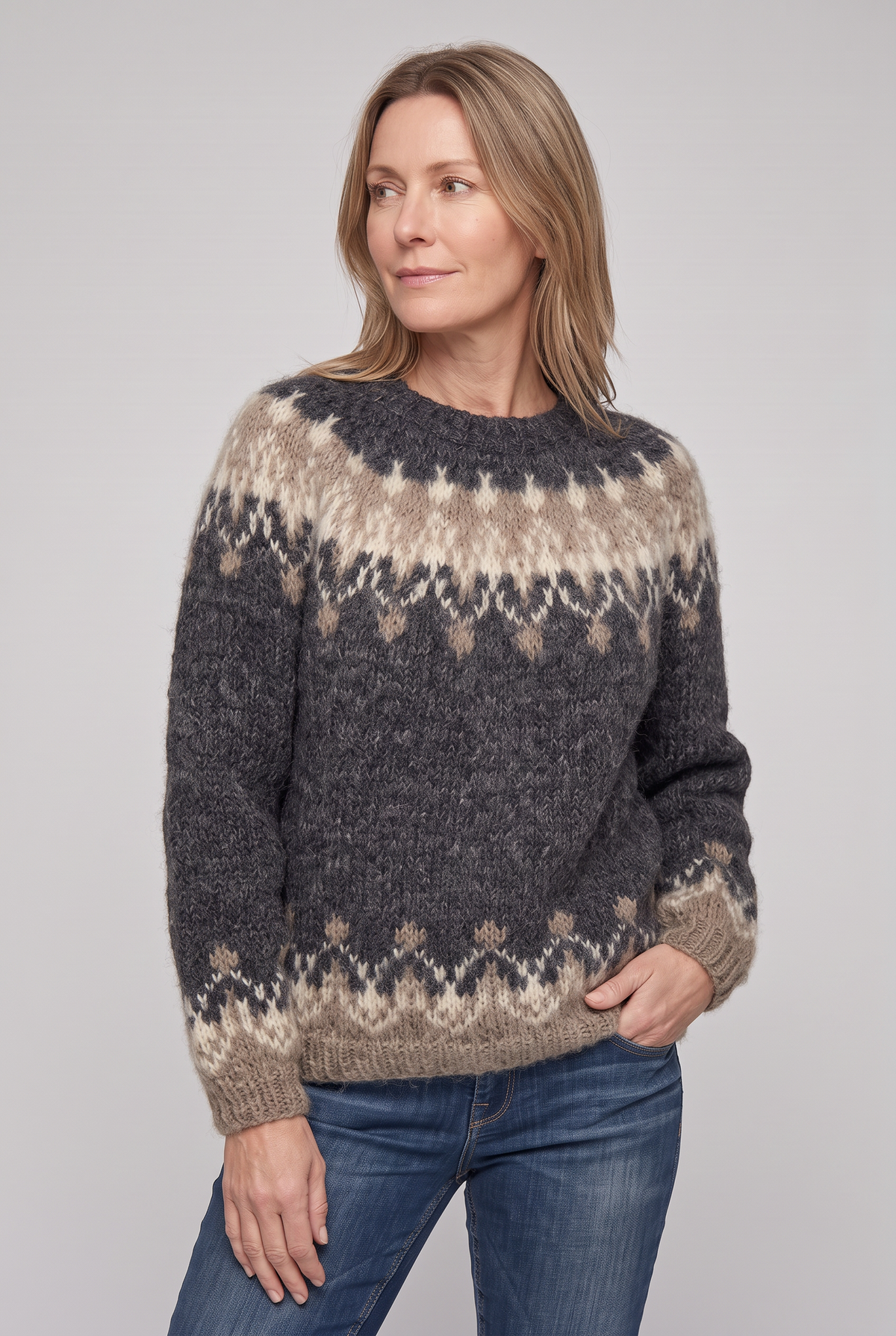 Alisha | Suéter con patrón Fair Isle y ribete