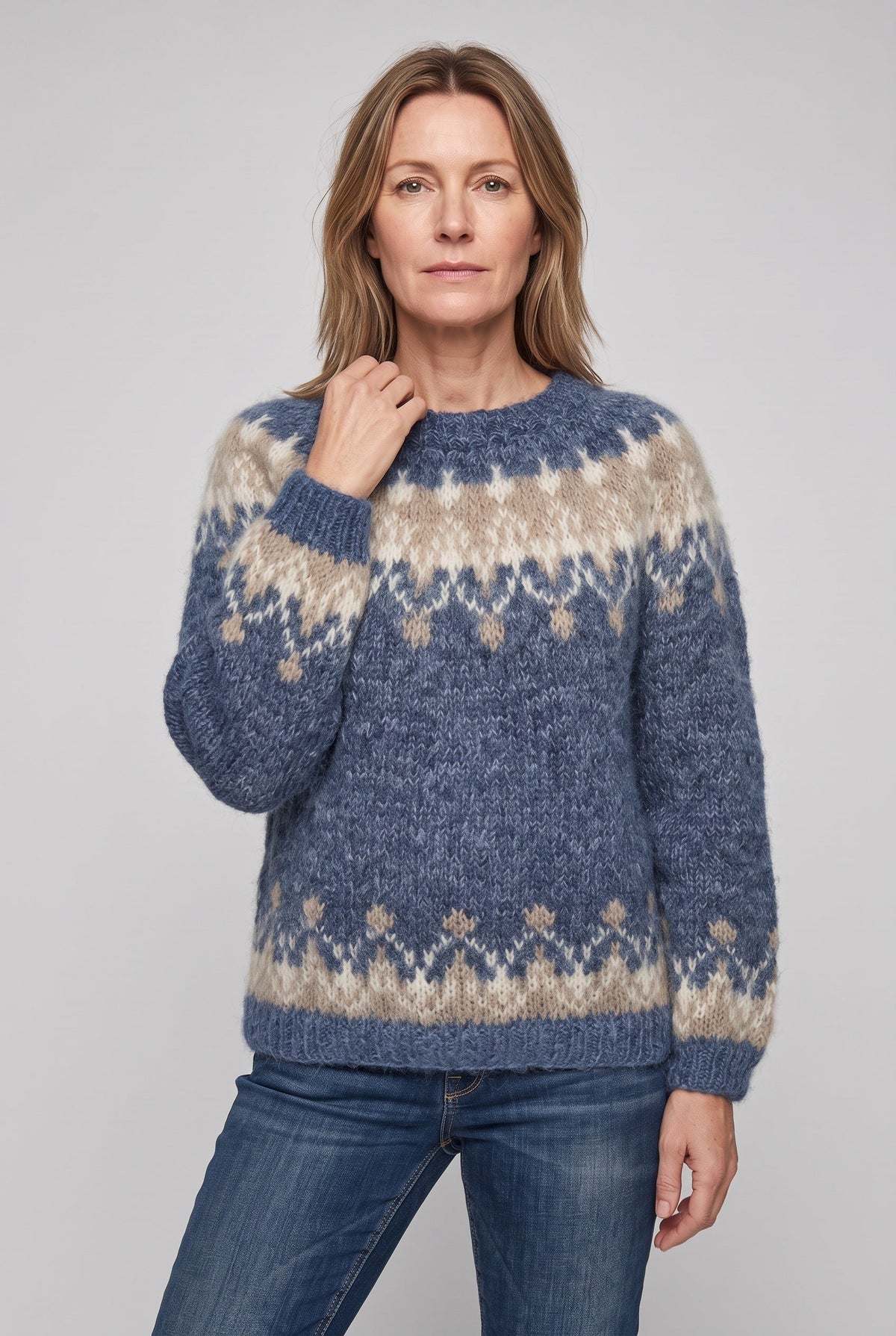 Alisha | Suéter con patrón Fair Isle y ribete