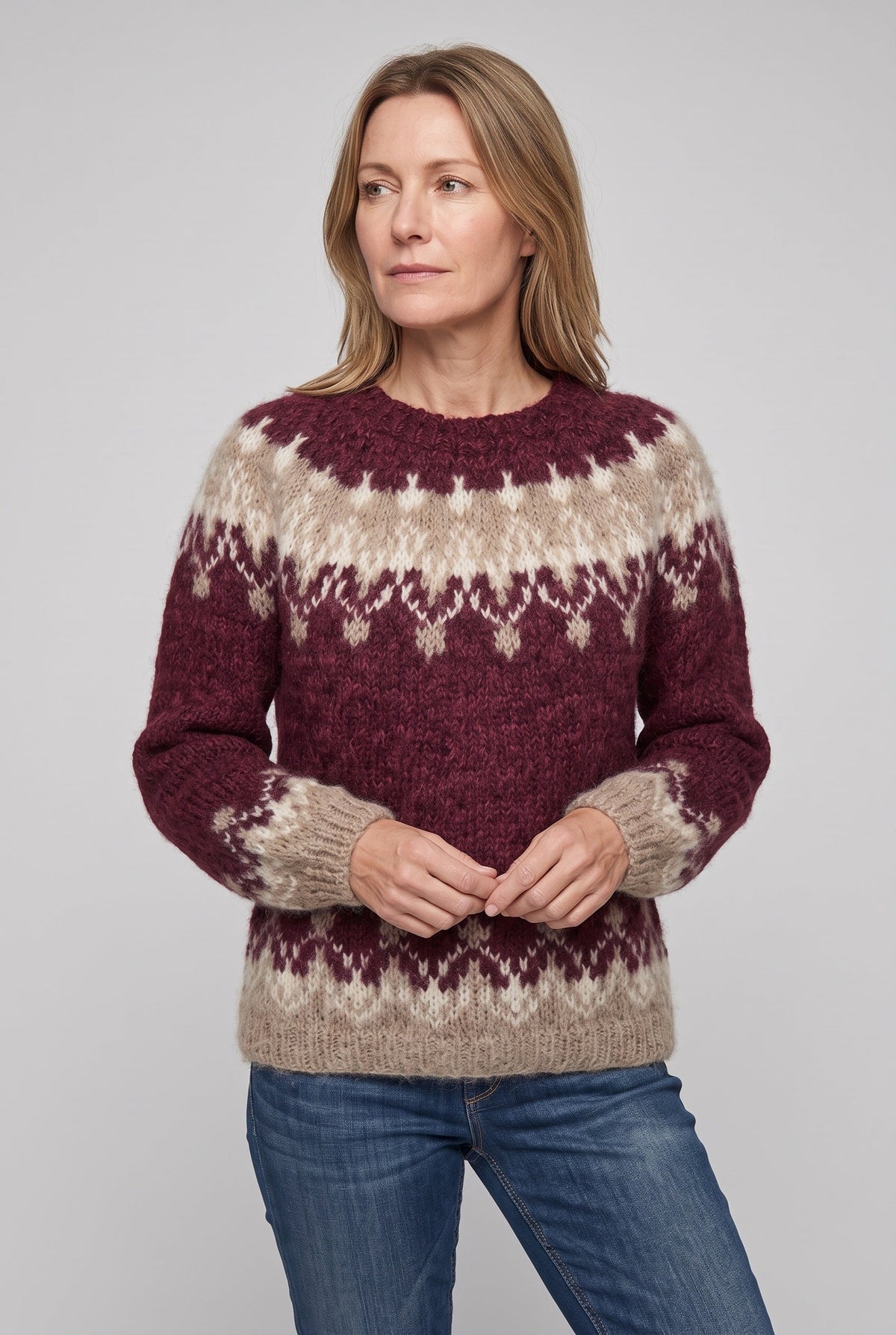 Alisha | Suéter con patrón Fair Isle y ribete
