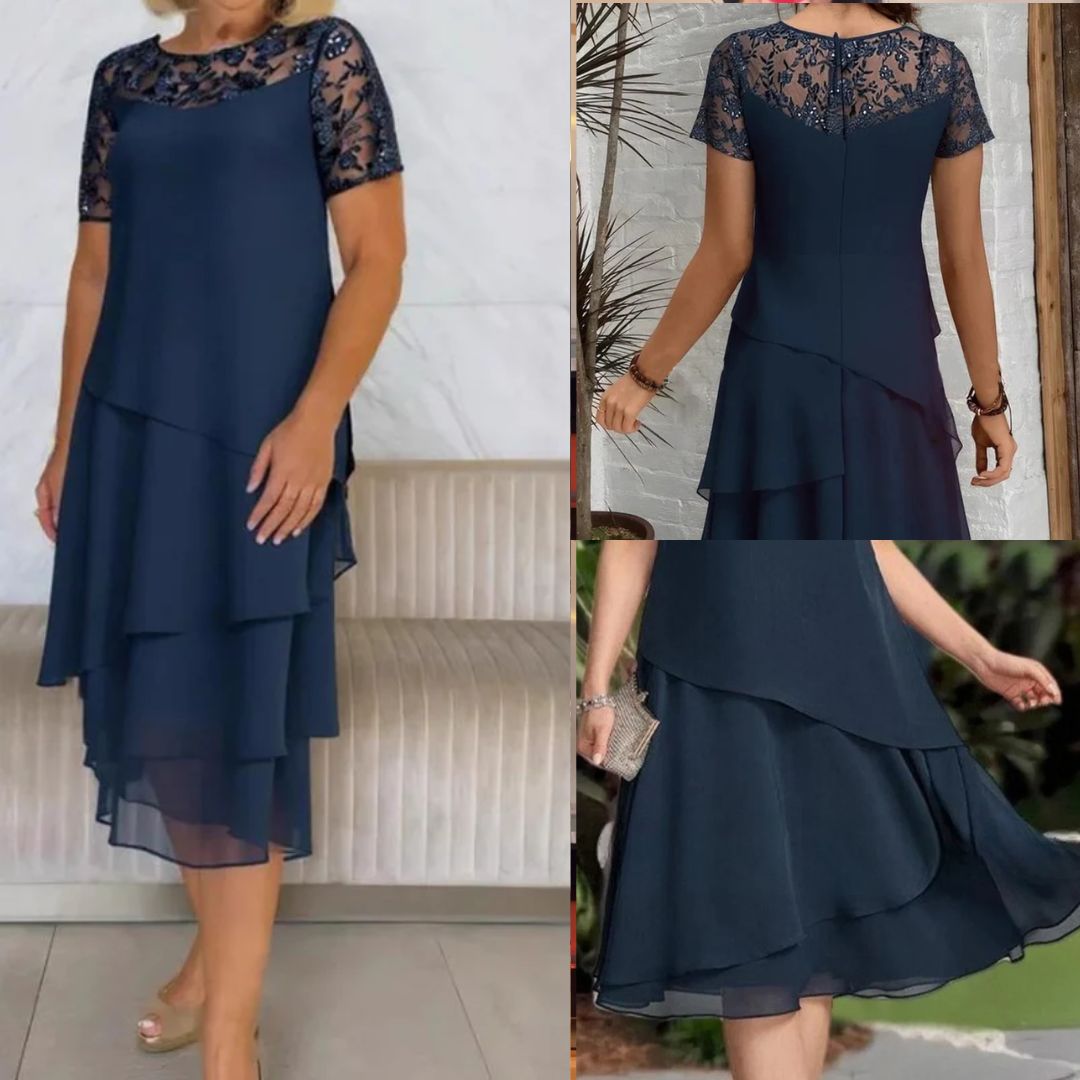 Relasha - Vestido Midi Con Mangas de Encaje en Capas